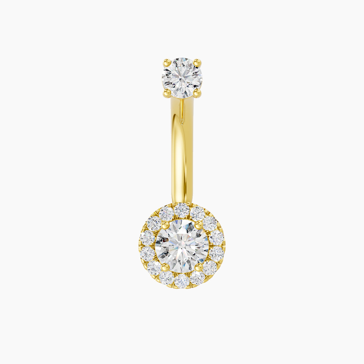 Eirene | 18k Yellow Gold 7 mm 10 mm Halo Round Diamond Navel Piercing