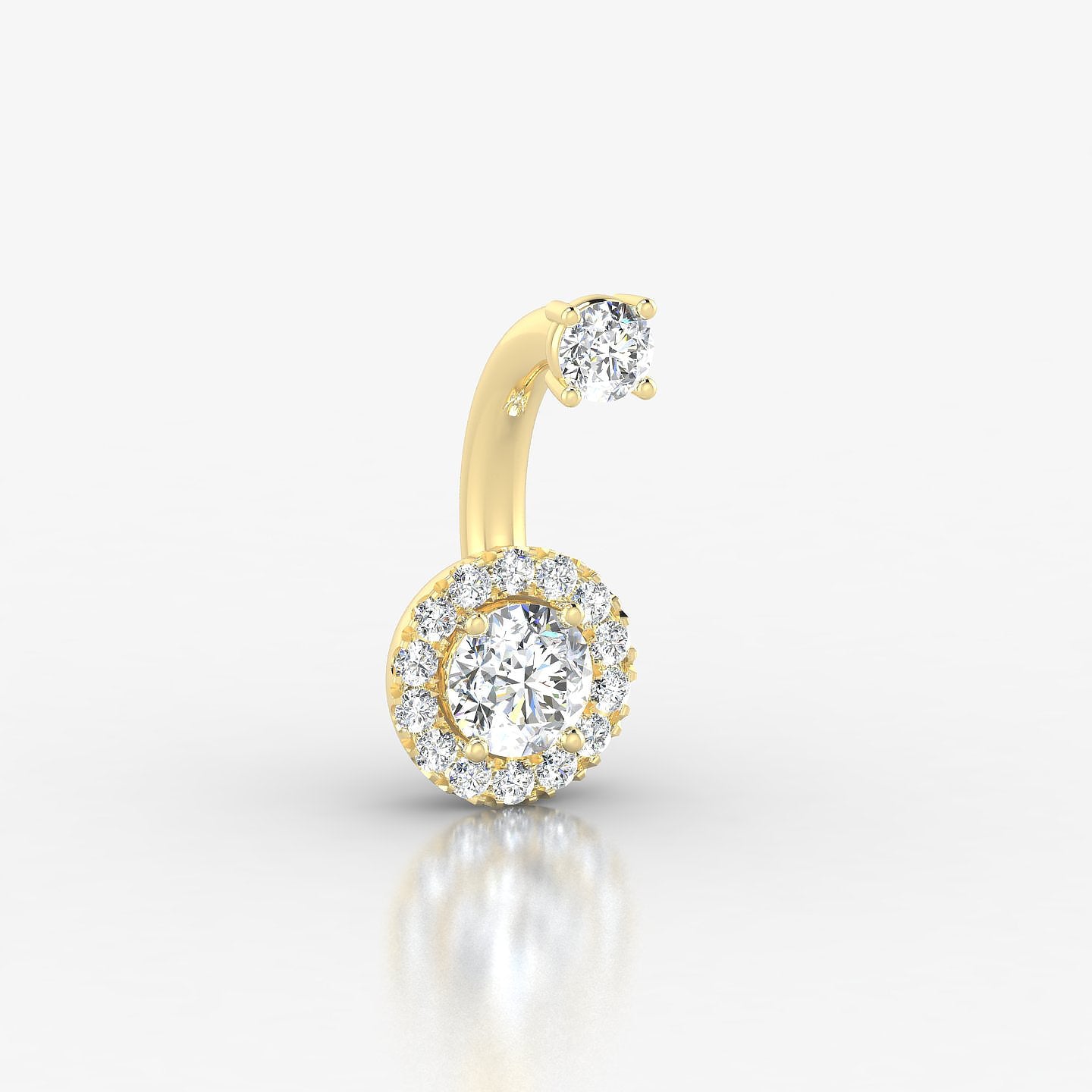Eirene | 18k Yellow Gold 10 mm 7 mm Halo Round Diamond Navel Piercing
