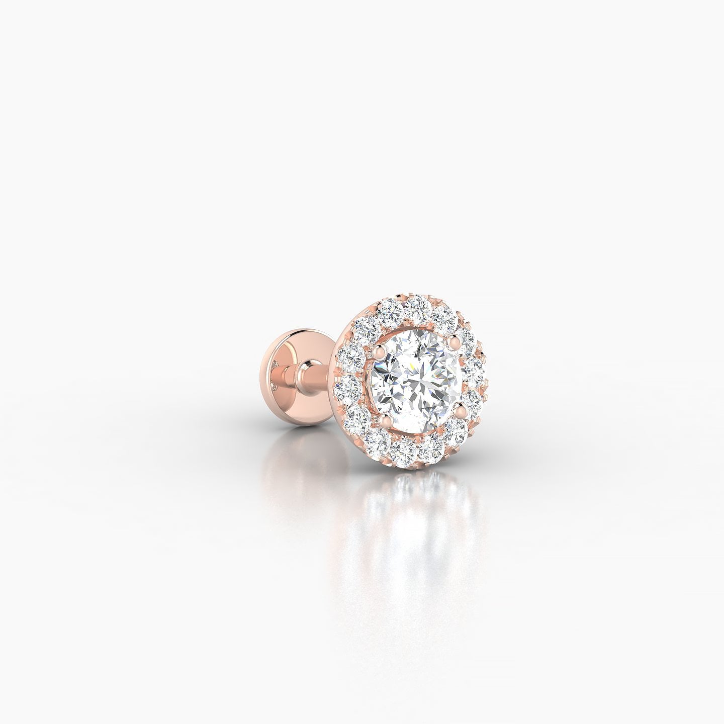 Eirene | 18k Rose Gold 6.5 mm 5 mm Halo Round Diamond Piercing