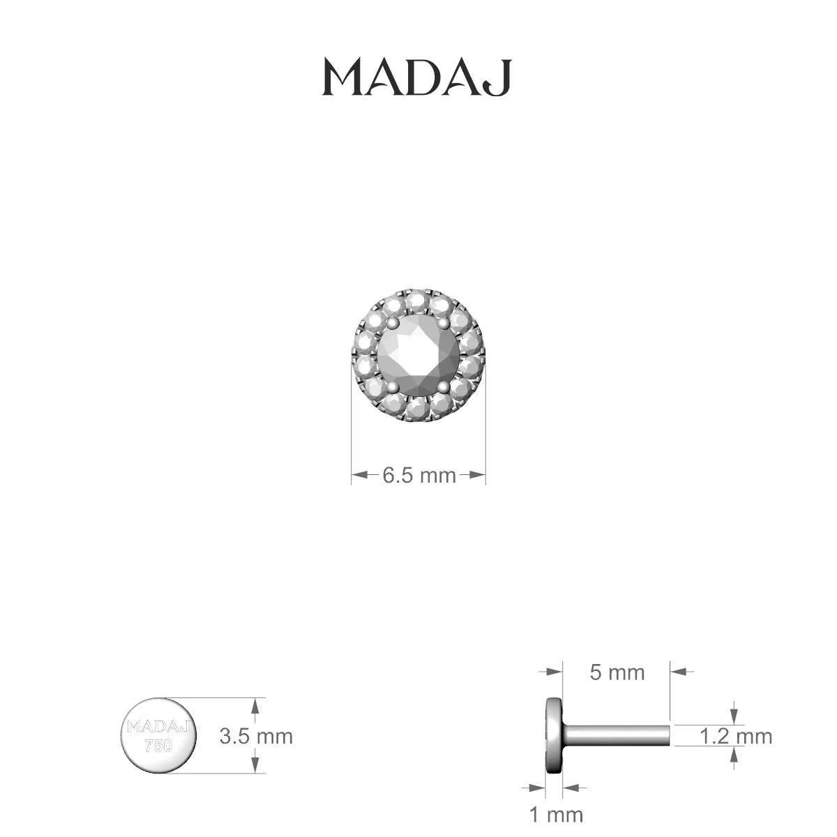 Eirene | 18k Yellow Gold 6.5 mm 5 mm Halo Round Diamond Piercing