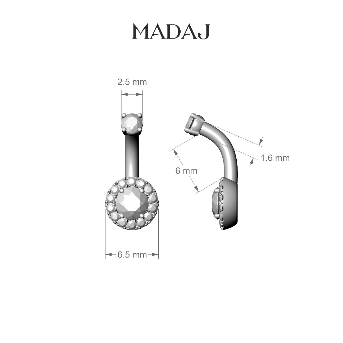 Eirene | 18k Rose Gold 6.5 mm 6 mm Halo Round Diamond Belly Piercing