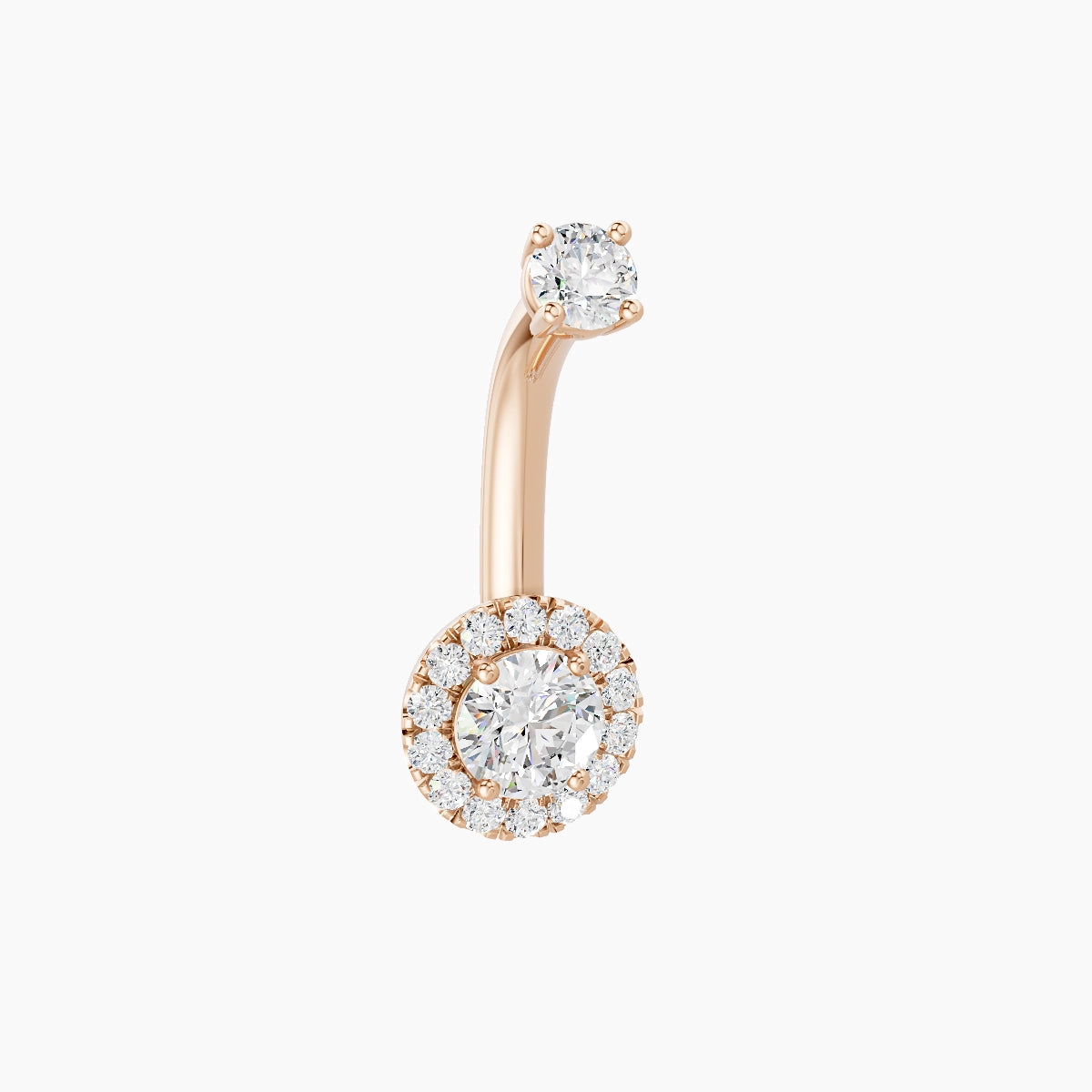 Eirene | 18k Rose Gold 6.5 mm 8 mm Halo Round Diamond Belly Piercing