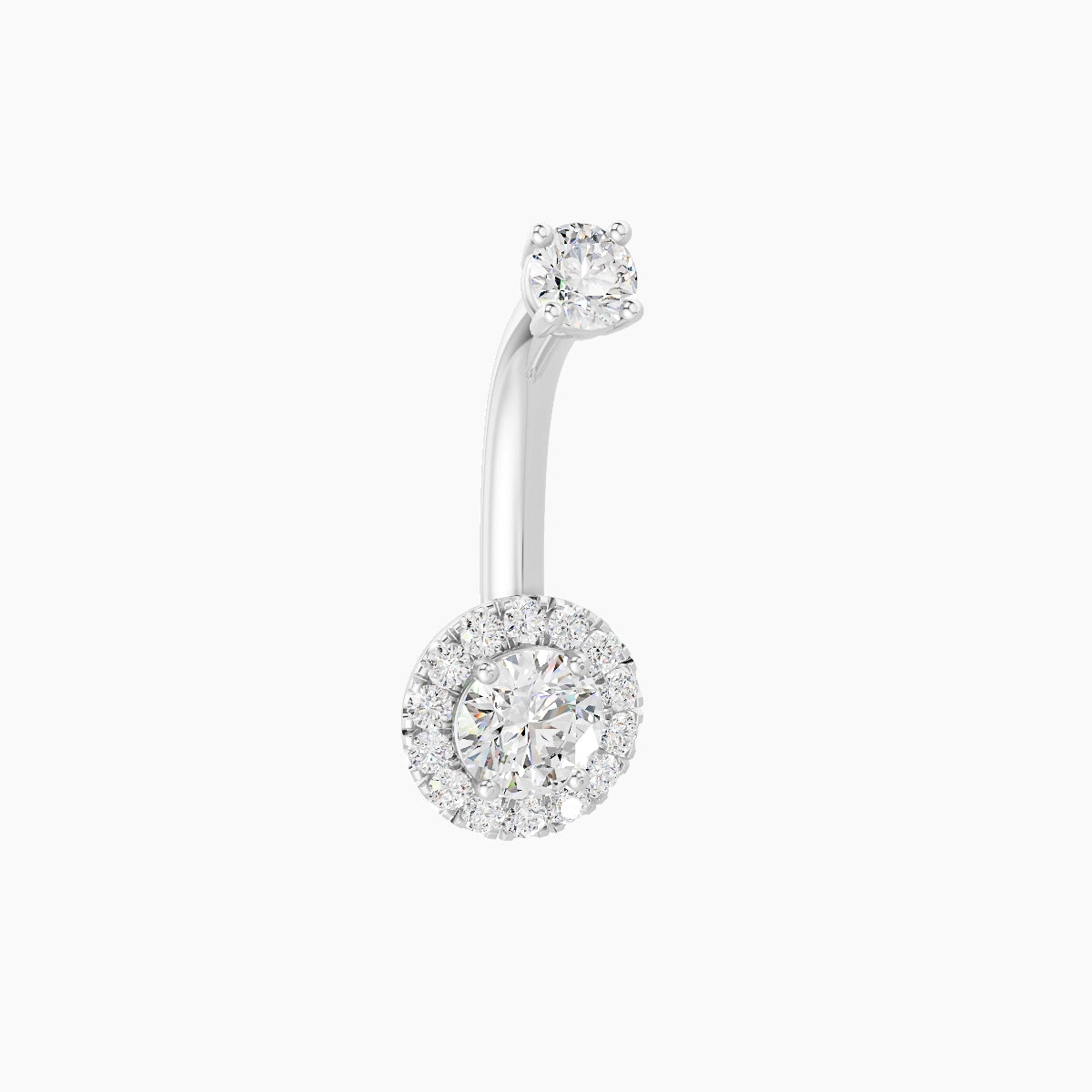 Eirene | 18k White Gold 6.5 mm 8 mm Halo Round Diamond Belly Piercing