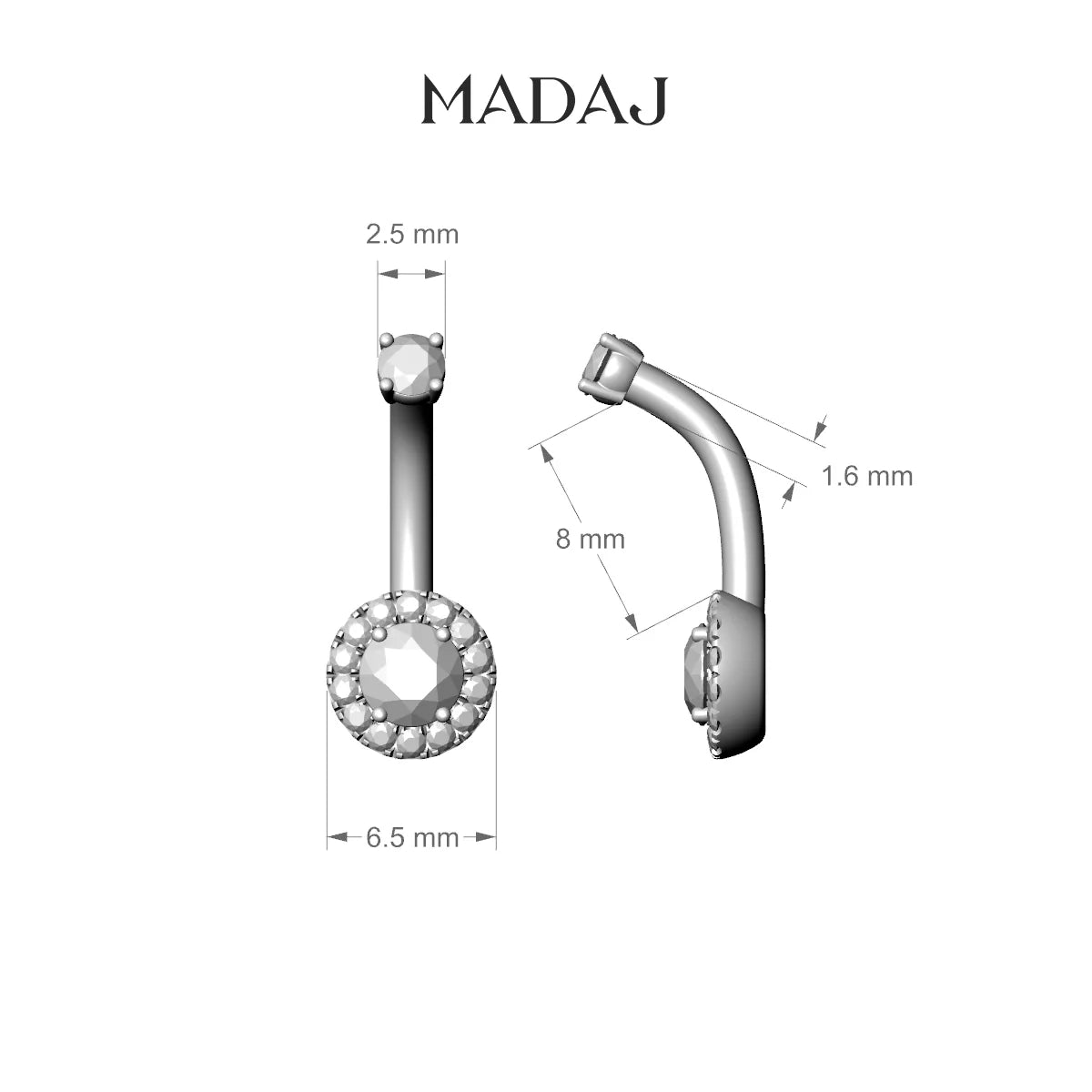 Eirene | 18k Rose Gold 6.5 mm 8 mm Halo Round Diamond Belly Piercing