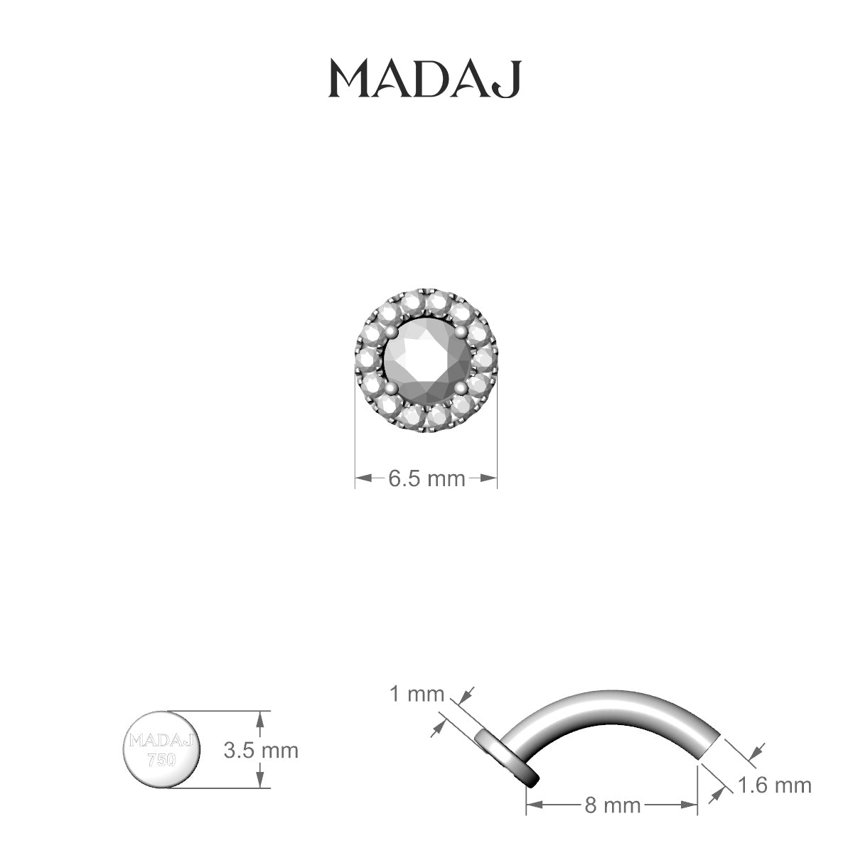 Eirene | 18k White Gold 6.5 mm 8 mm Halo Round Diamond Floating Navel Piercing