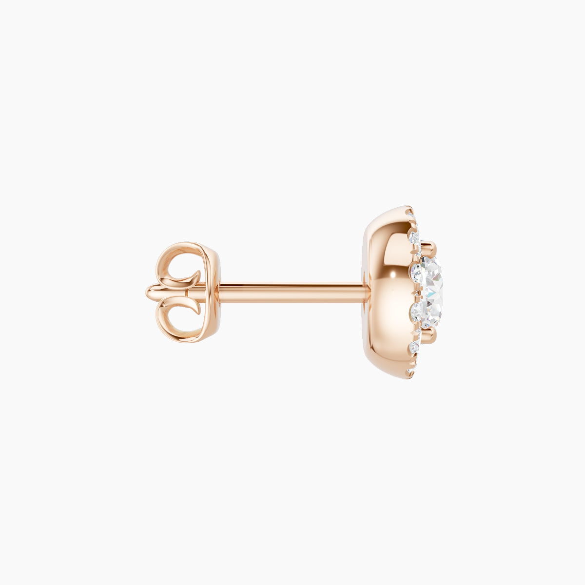 Eirene | 18k Rose Gold 6.5 mm Halo Round Diamond Earring