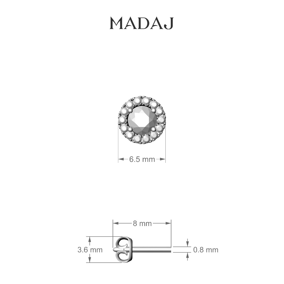Eirene | 18k White Gold 6.5 mm Halo Round Diamond Earring