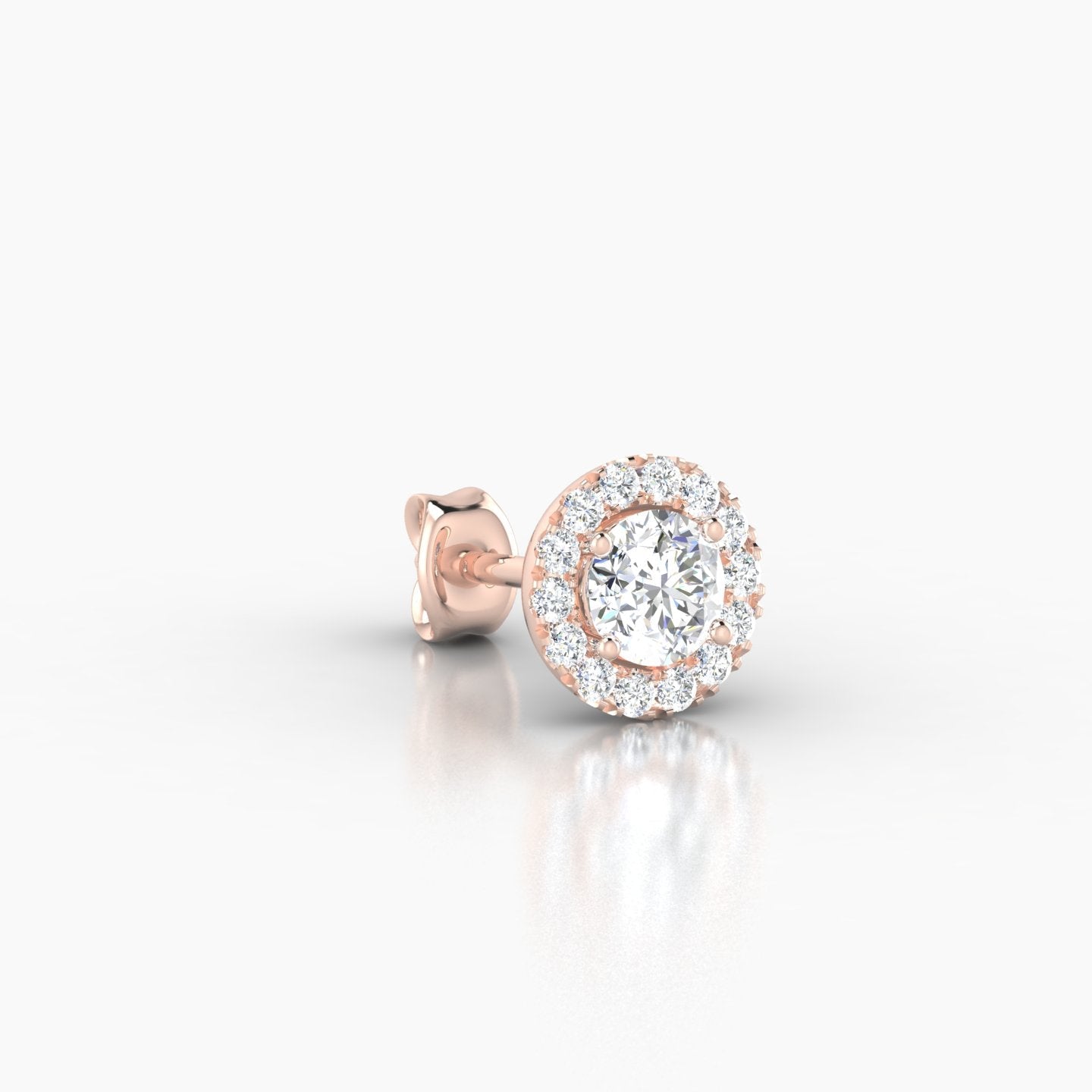 Eirene | 18k Rose Gold 6.5 mm Halo Round Diamond Earring