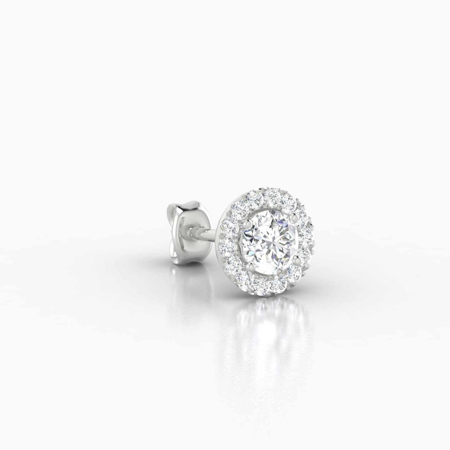 Eirene | 18k White Gold 6.5 mm Halo Round Diamond Earring