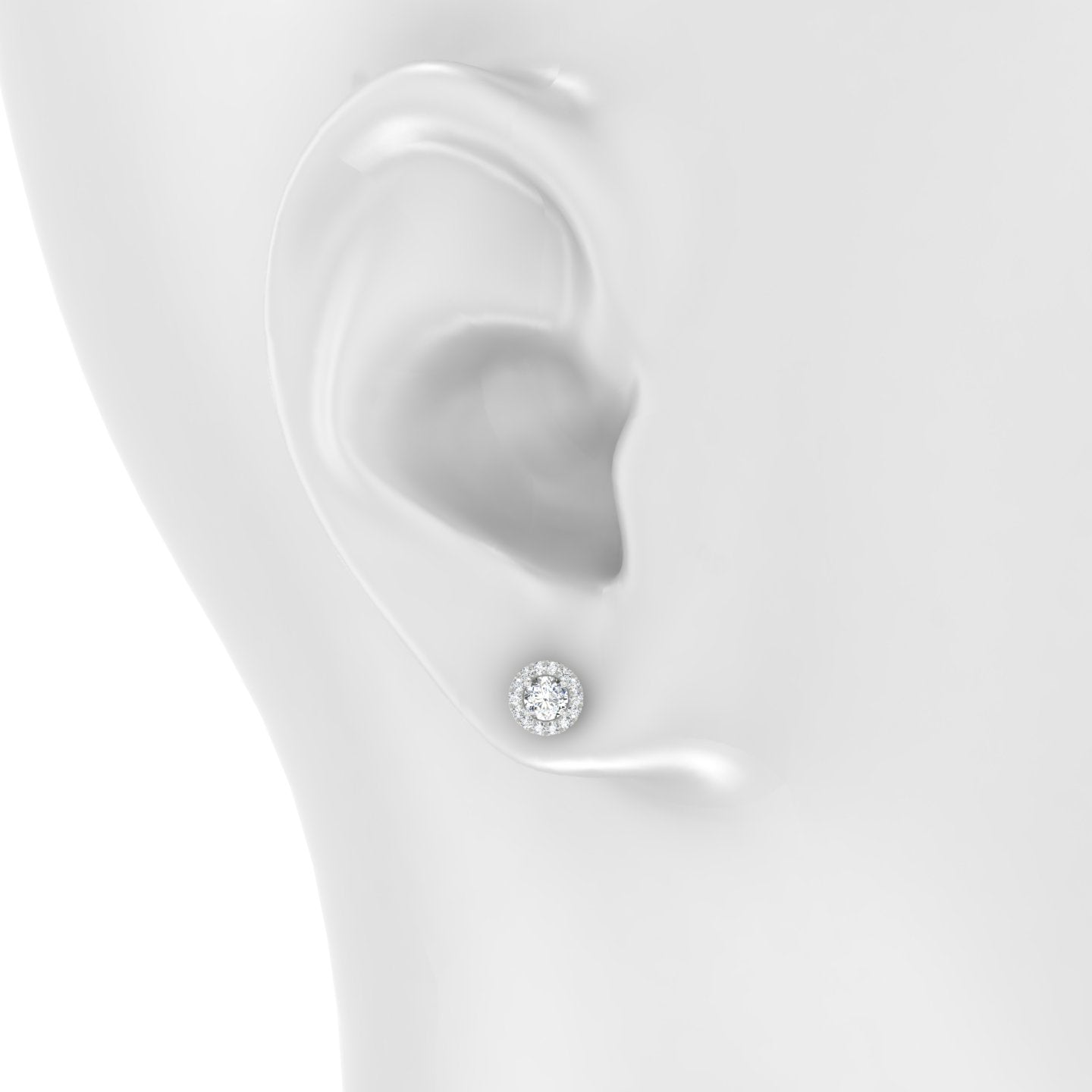 Eirene | 18k White Gold 7 mm Halo Round Diamond Earring