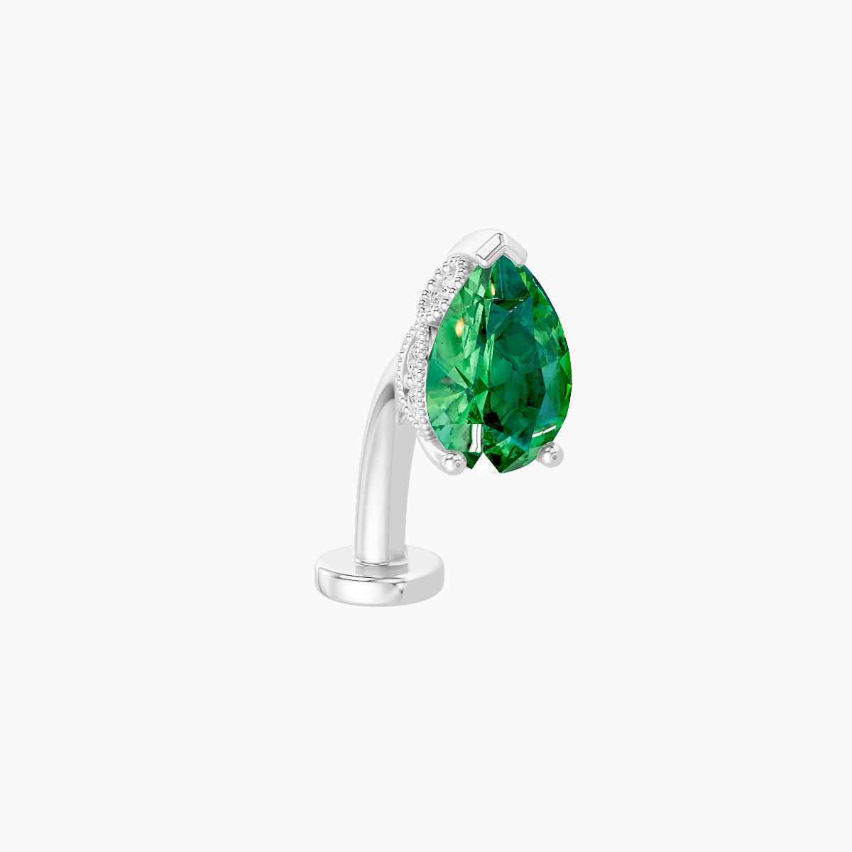 Elvira | 18k White Gold 10 mm 7 mm Emerald & Diamond Floating Navel Piercing