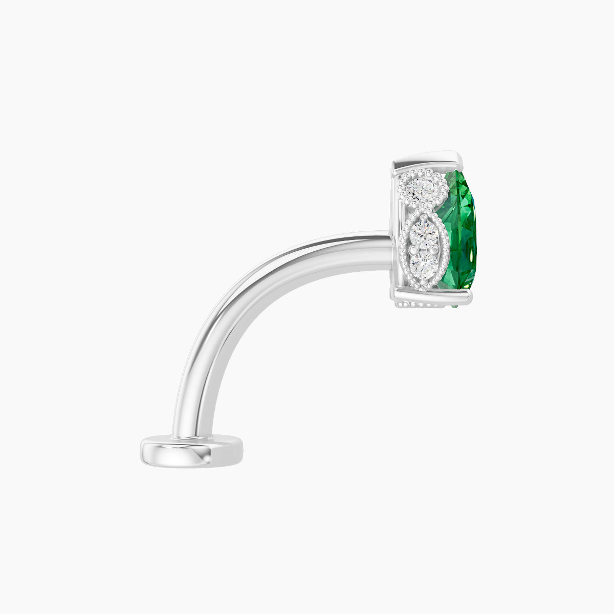 Elvira | 18k White Gold 10 mm 7 mm Emerald & Diamond Floating Navel Piercing
