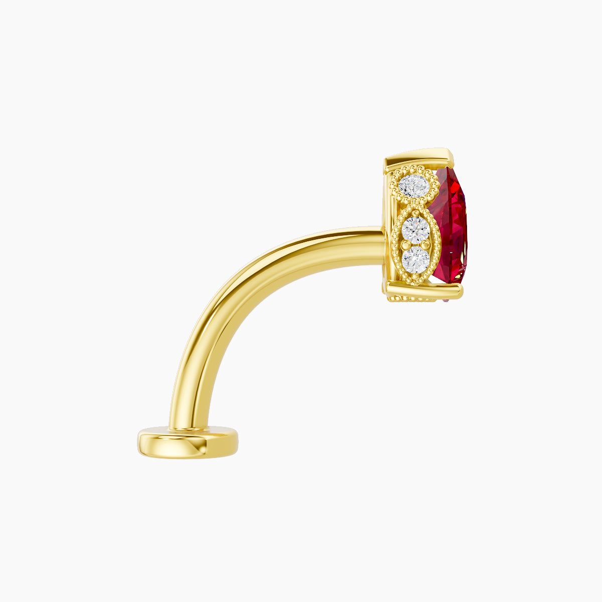 Elvira | 18k Yellow Gold 10 mm 7 mm Ruby & Diamond Floating Navel Piercing