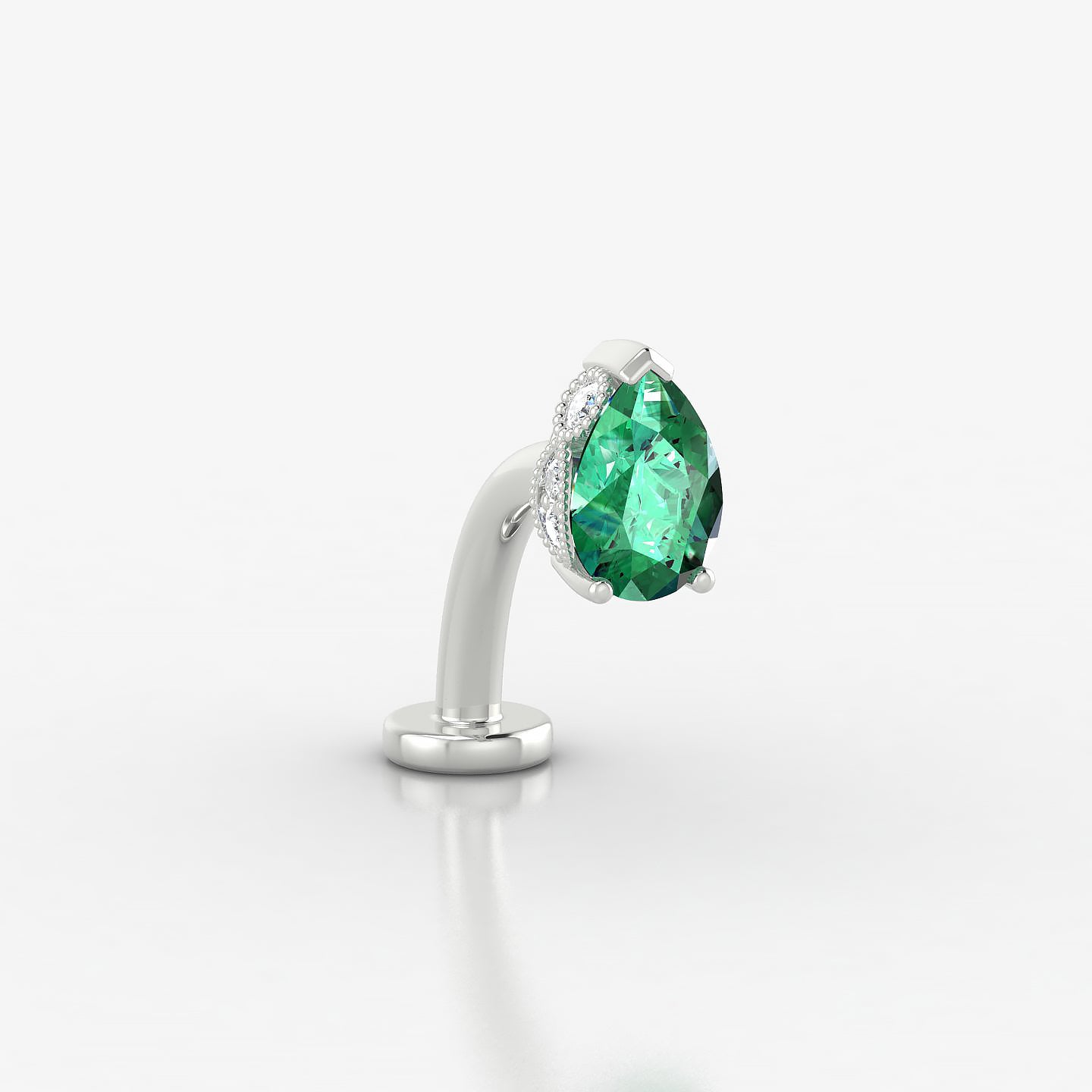 Elvira | 18k White Gold 10 mm 7 mm Emerald & Diamond Floating Navel Piercing