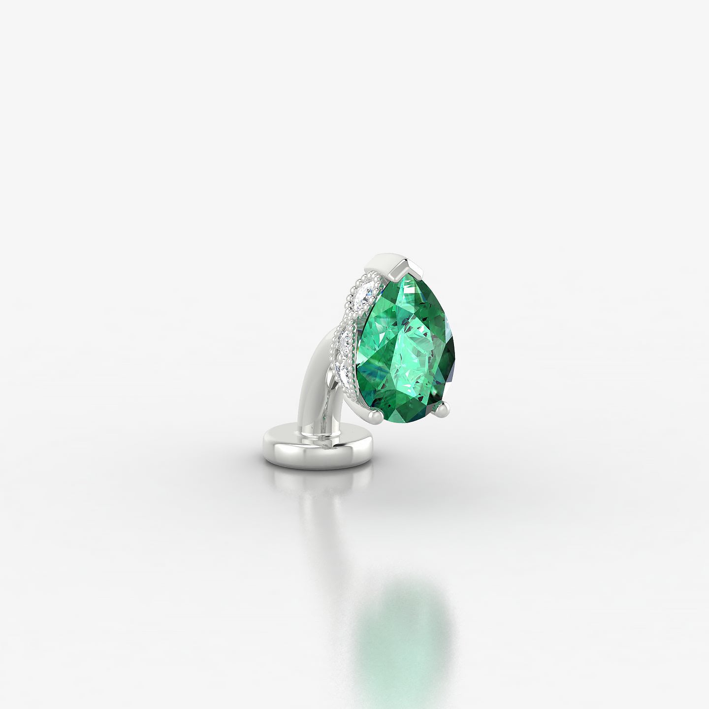 Elvira | 18k White Gold 6 mm 7 mm Emerald & Diamond Floating Navel Piercing