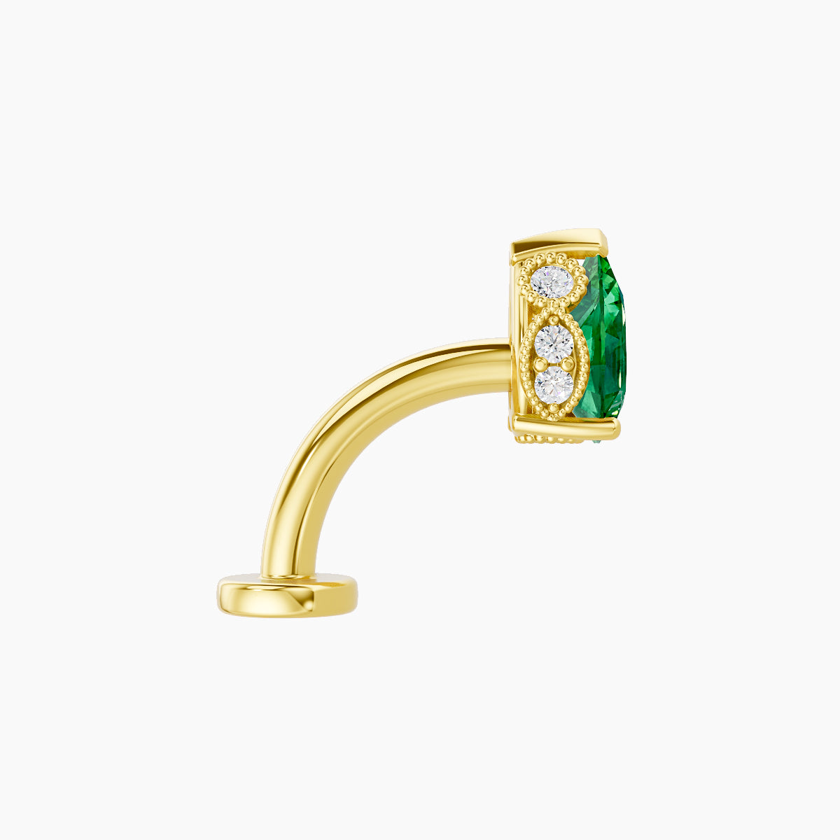 Elvira | 18k Yellow Gold 8 mm 7 mm Emerald & Diamond Floating Navel Piercing
