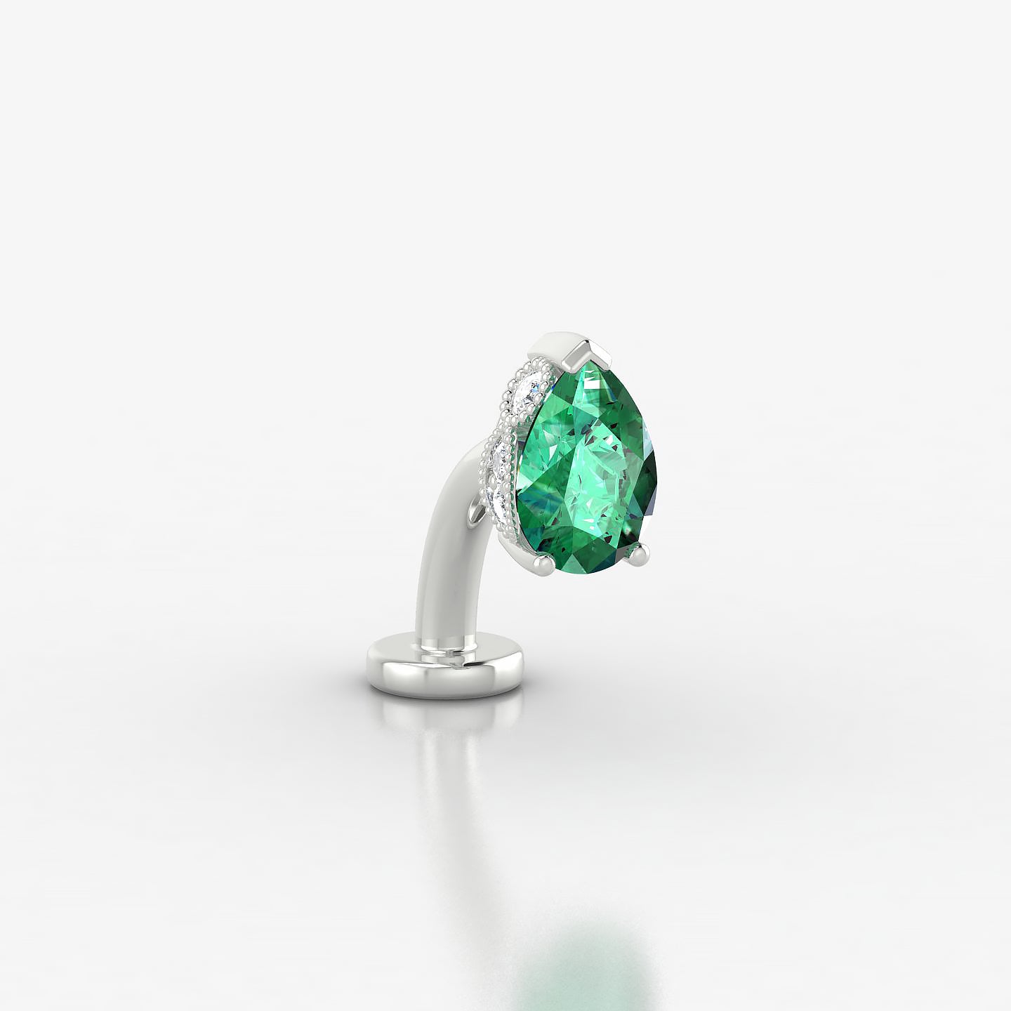 Elvira | 18k White Gold 8 mm 7 mm Emerald & Diamond Floating Navel Piercing