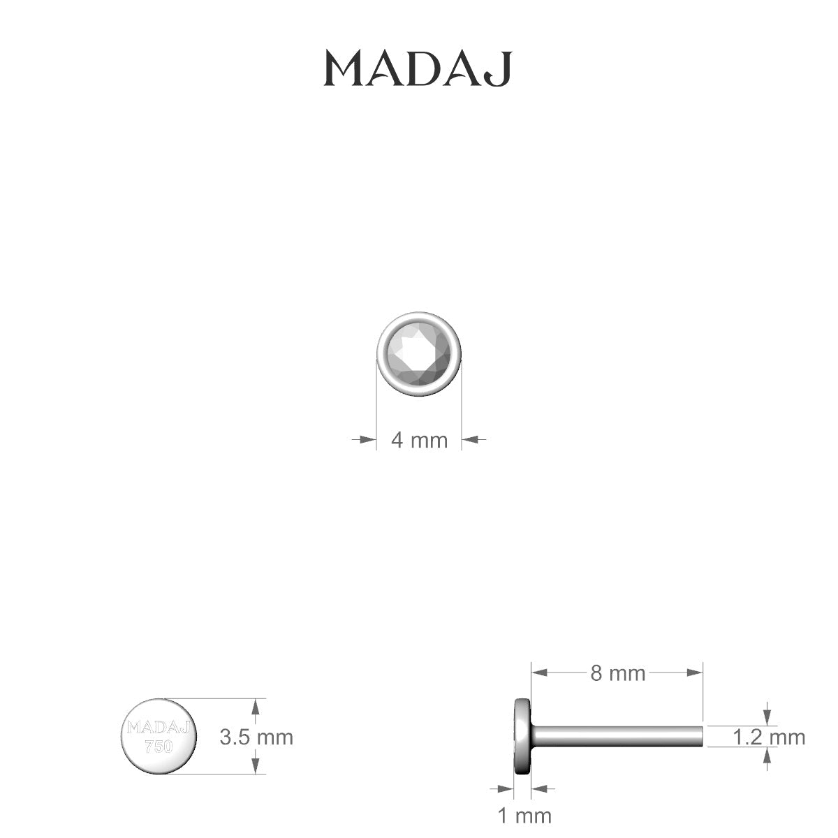 Eos | 18k White Gold 8 mm 4 mm Round Sapphire Nose Piercing