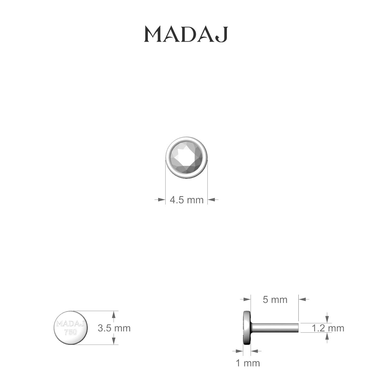 Eos | 18k White Gold 4.5 mm 5 mm Round Diamond Piercing