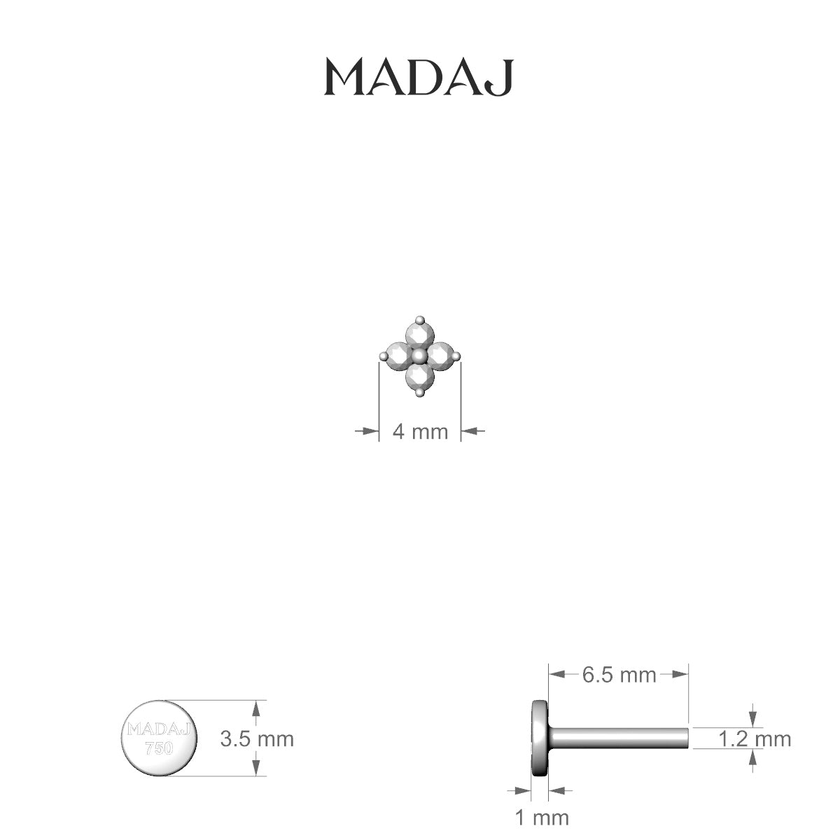 Eris | 18k Yellow Gold 4 mm 6.5 mm Flower Diamond Nose Piercing