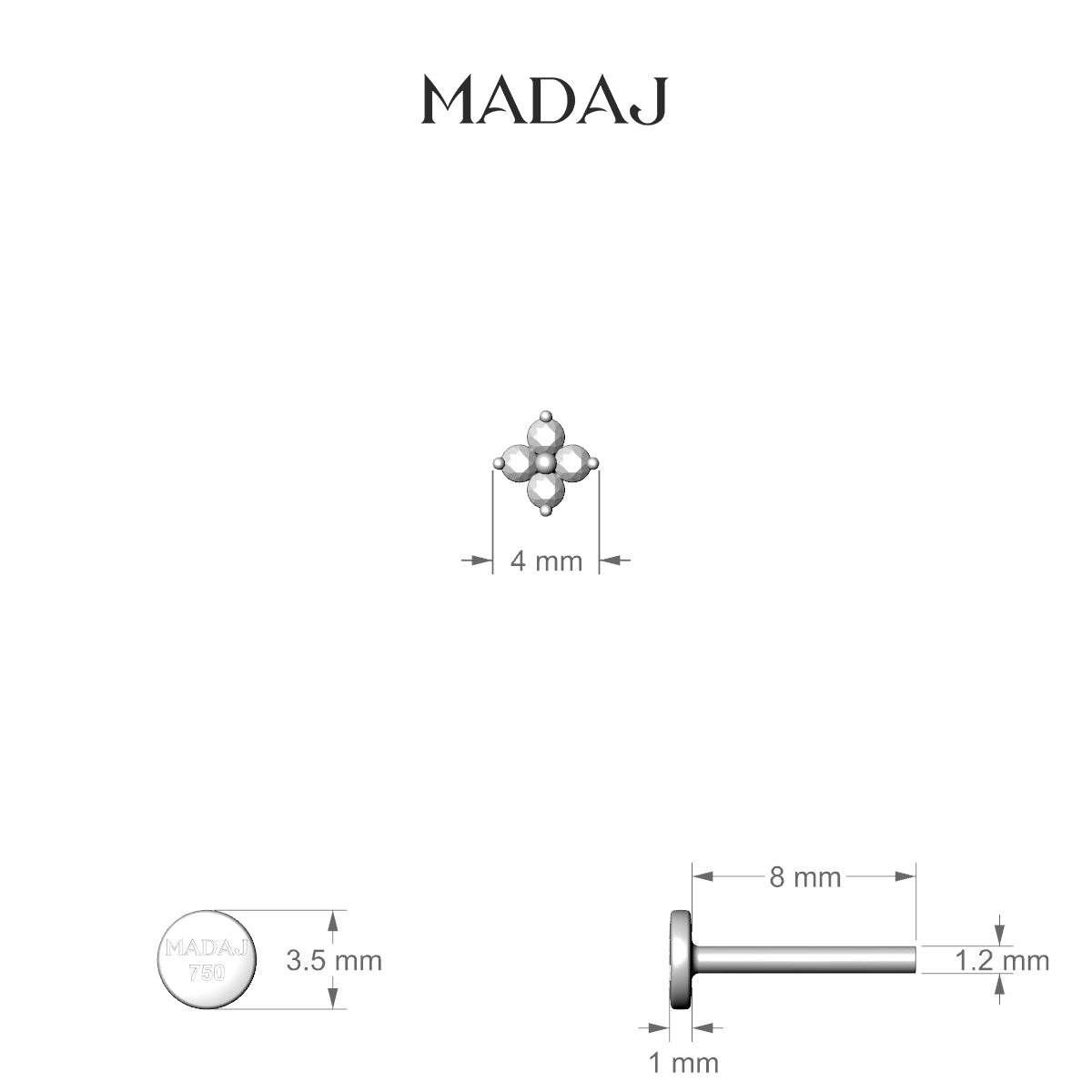 Eris | 18k White Gold 4 mm 8 mm Flower Diamond Nose Piercing