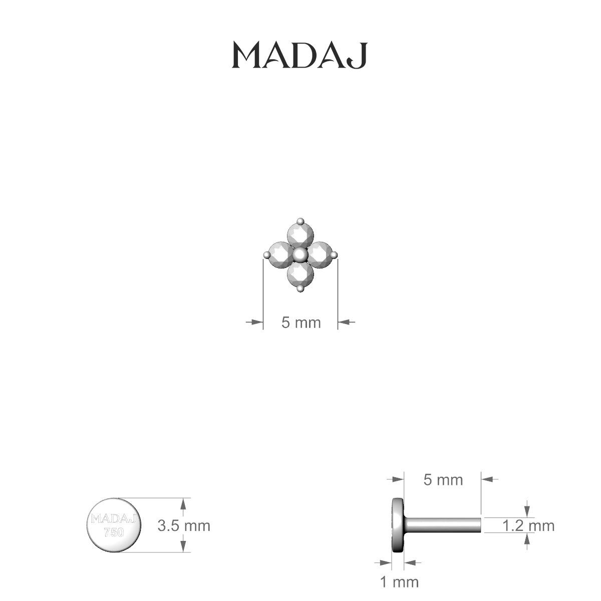 Eris | 18k White Gold 5 mm 5 mm Flower Diamond Nose Piercing