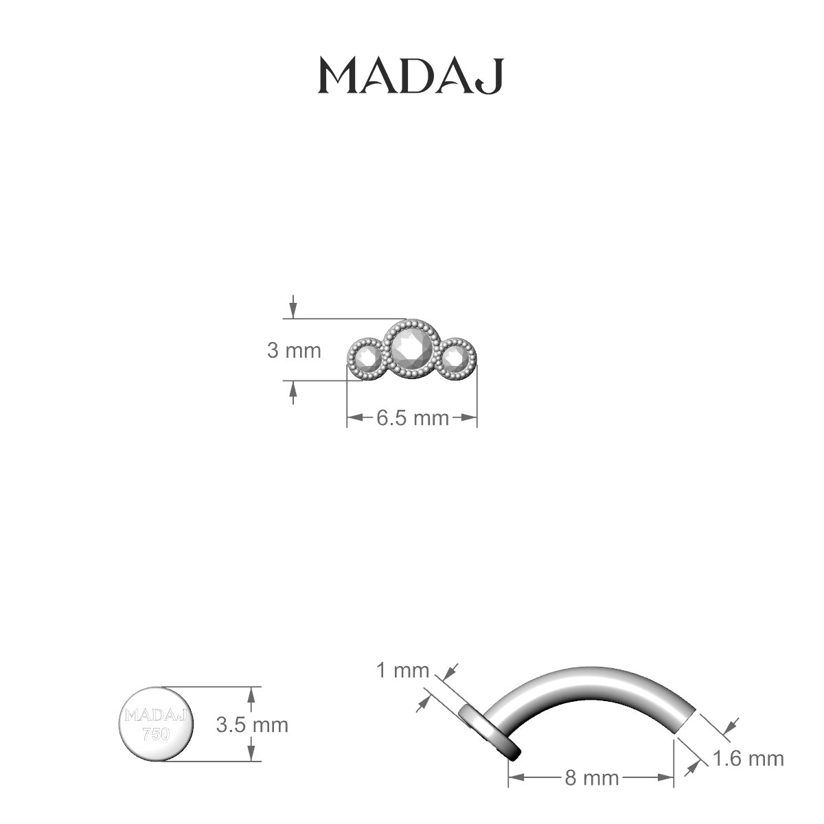 Fama | 18k White Gold 6.5 mm 8 mm Trilogy Diamond Floating Navel Piercing