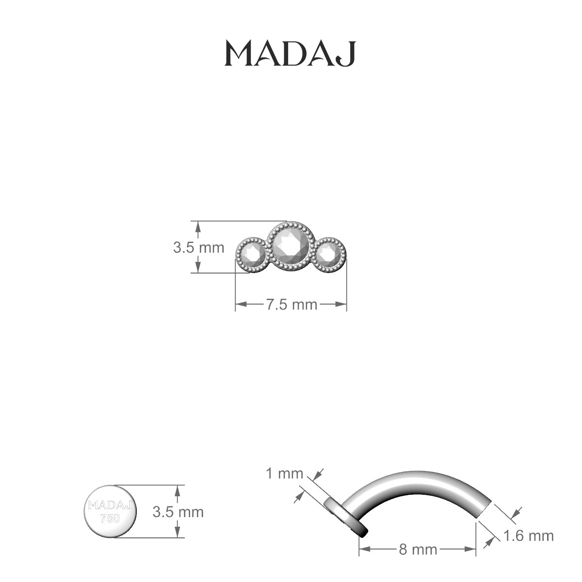 Fama | 18k White Gold 7.5 mm 8 mm Trilogy Diamond Floating Navel Piercing