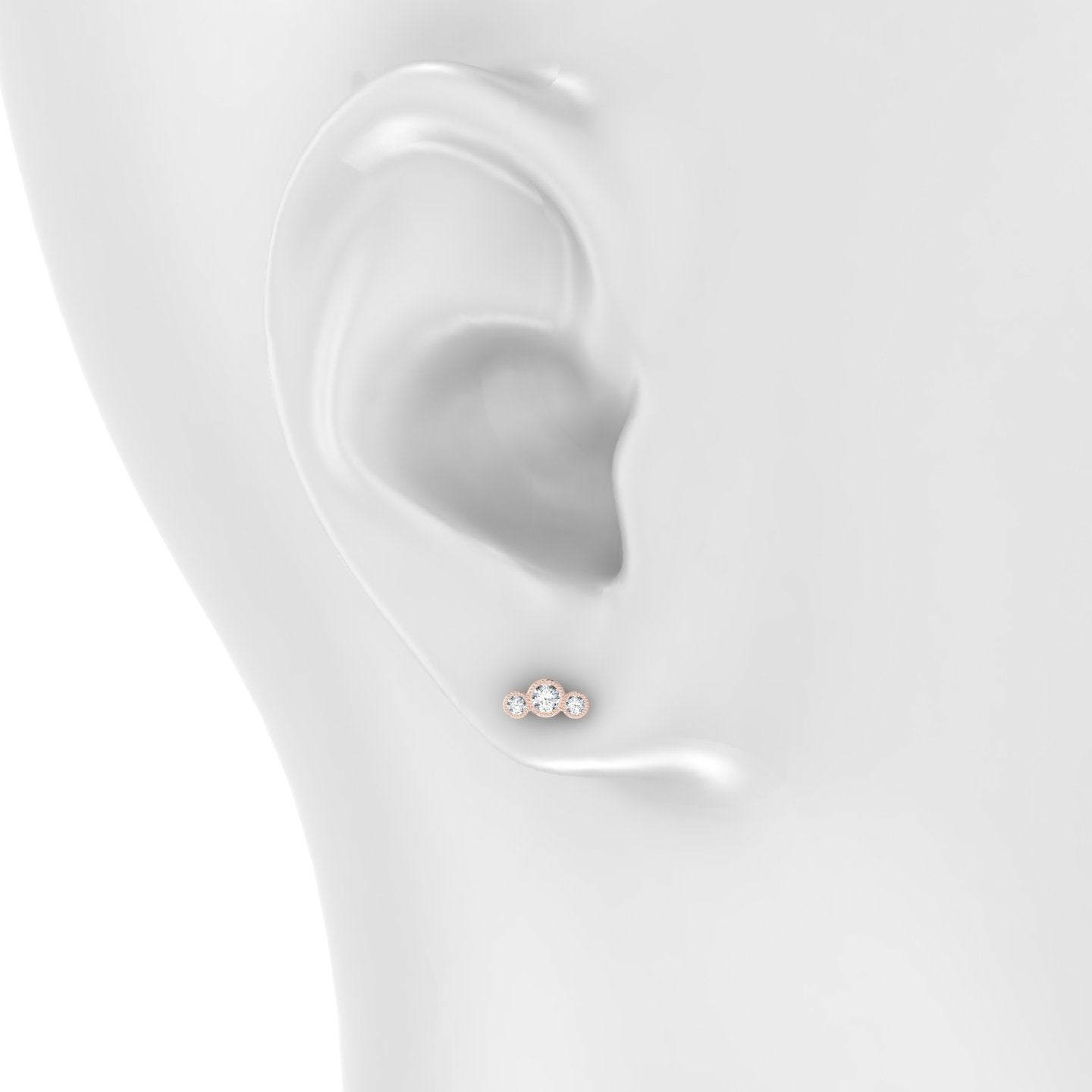 Fama | 18k Rose Gold 7.5 mm Trilogy Diamond Earring