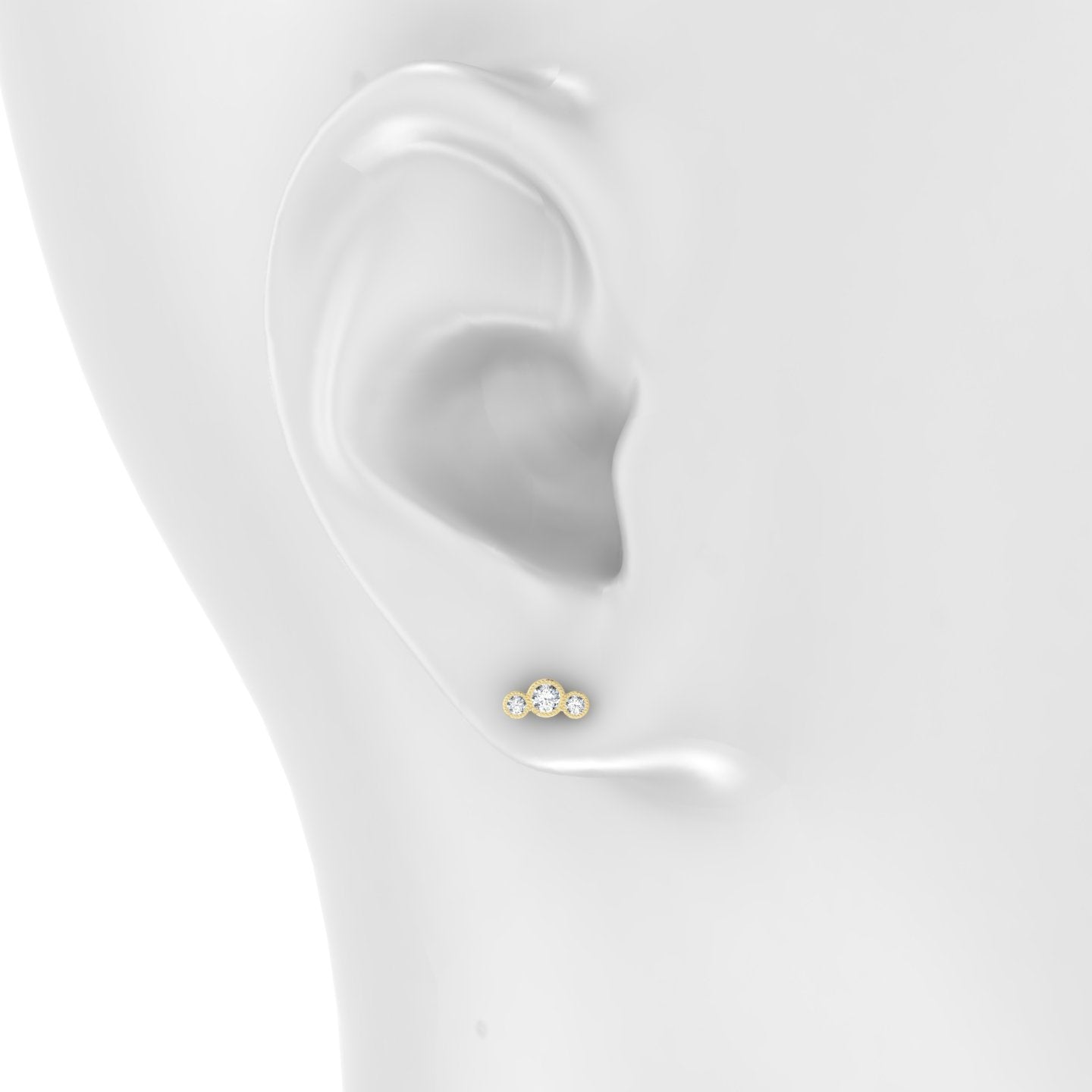 Fama | 18k Yellow Gold 7.5 mm Trilogy Diamond Earring