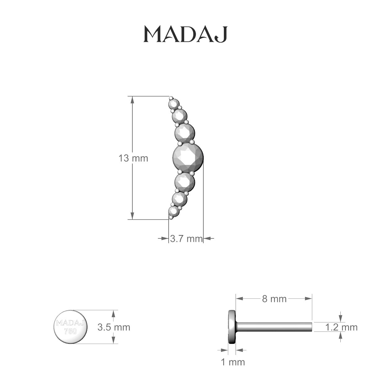 Felicity | 18k White Gold 13 mm 8 mm Long Diamond Piercing