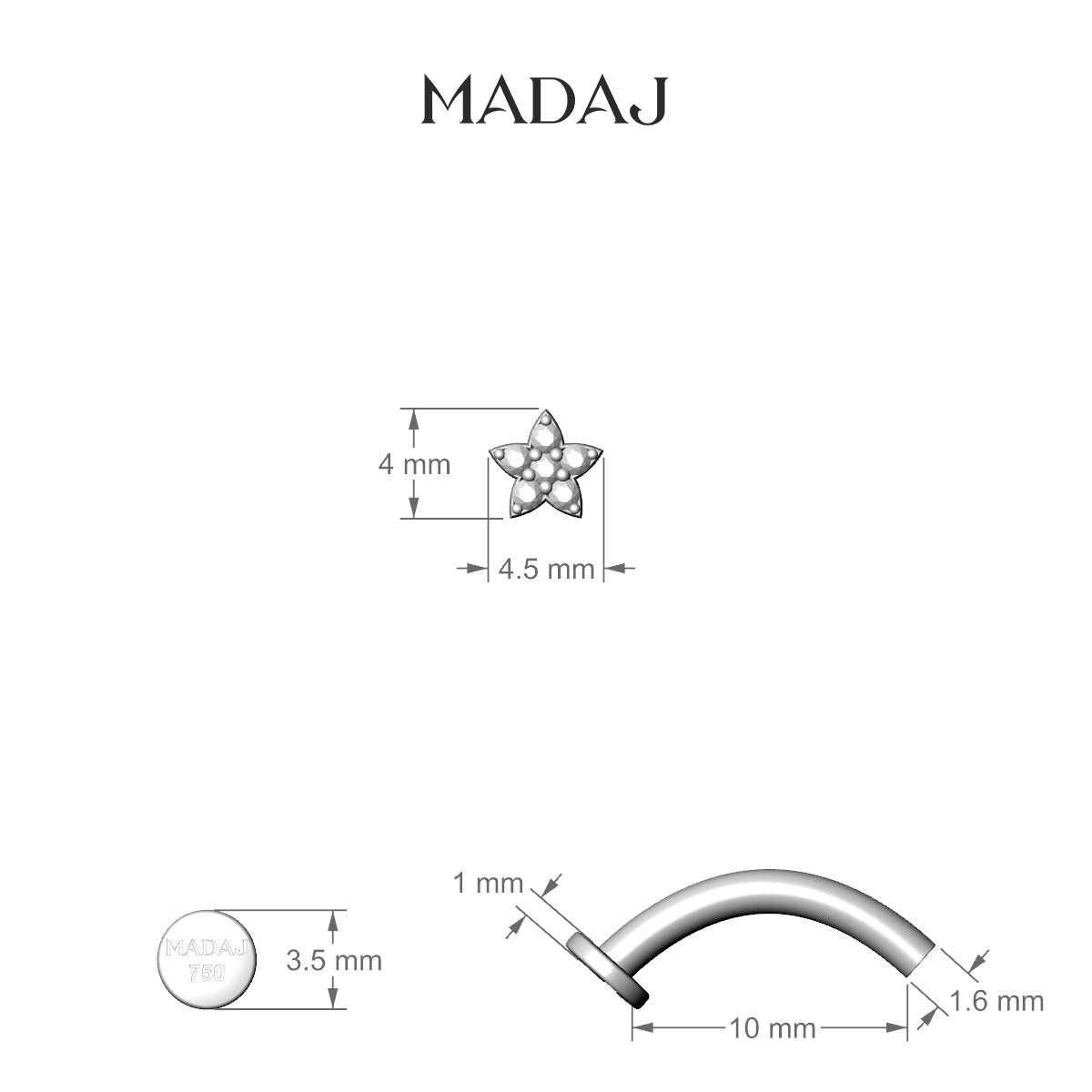 Flora | 18k White Gold 4.5 mm 10 mm Flower Diamond Floating Navel Piercing