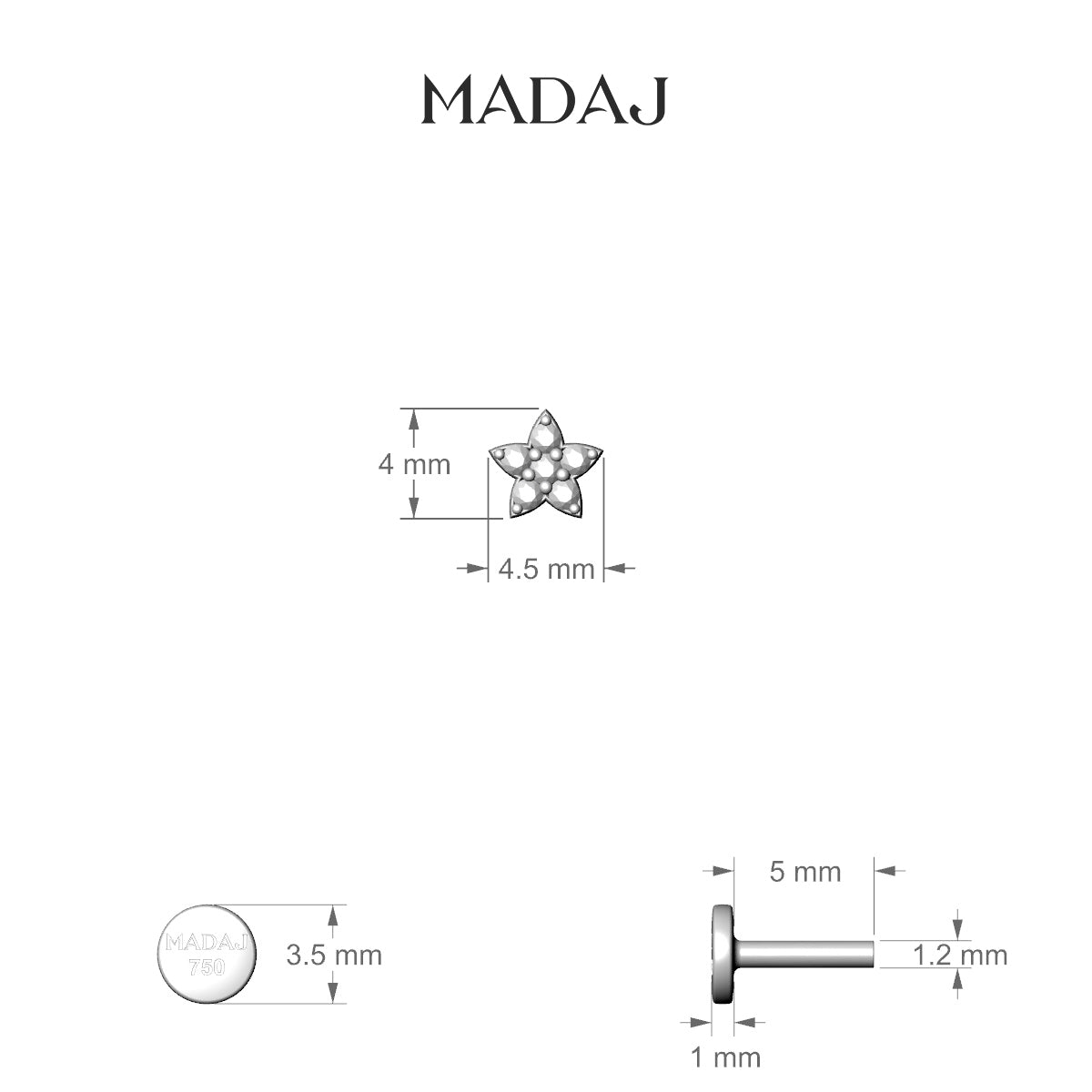 Flora | 18k Yellow Gold 4.5 mm 5 mm Flower Diamond Nose Piercing