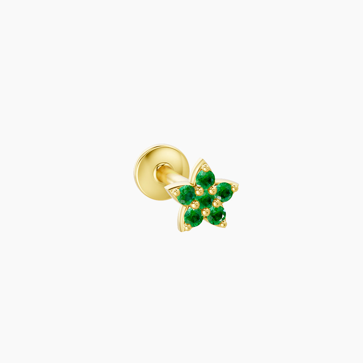 Flora | 18k Yellow Gold 6.5 mm 4.5 mm Flower Emerald Nose Piercing