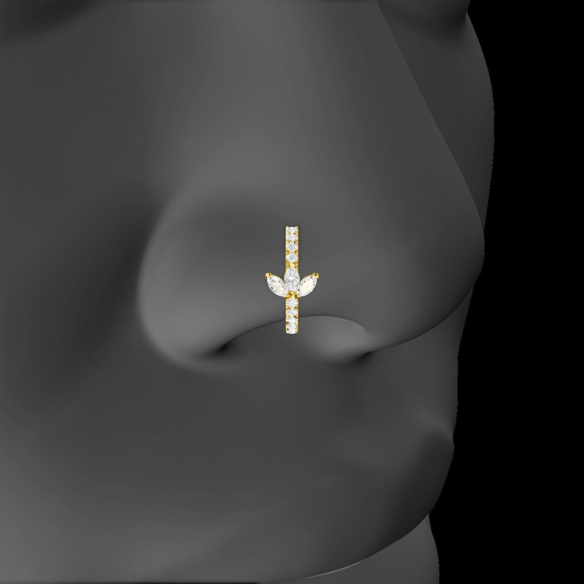 Fortuna | 18k Yellow Gold 9.5 mm Lotus Diamond Nose Ring Piercing