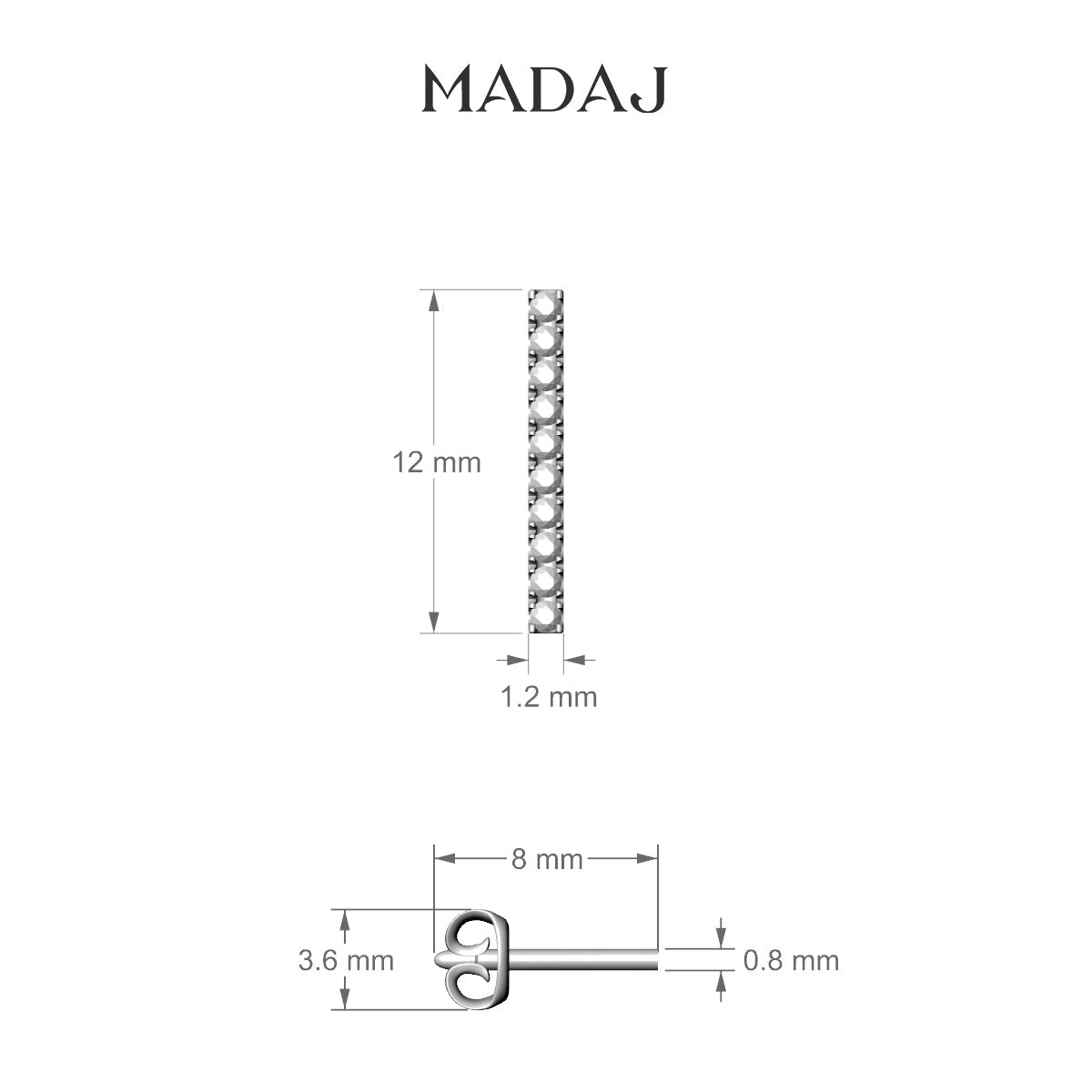 Gaia | 18k White Gold 12 mm Bar Diamond Earring