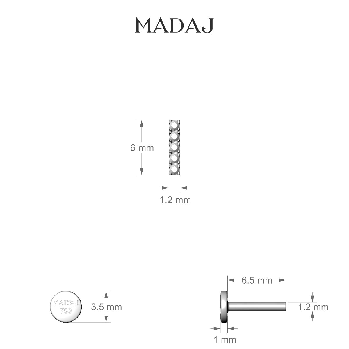 Gaia | 18k White Gold 6 mm 6.5 mm Bar Diamond Piercing