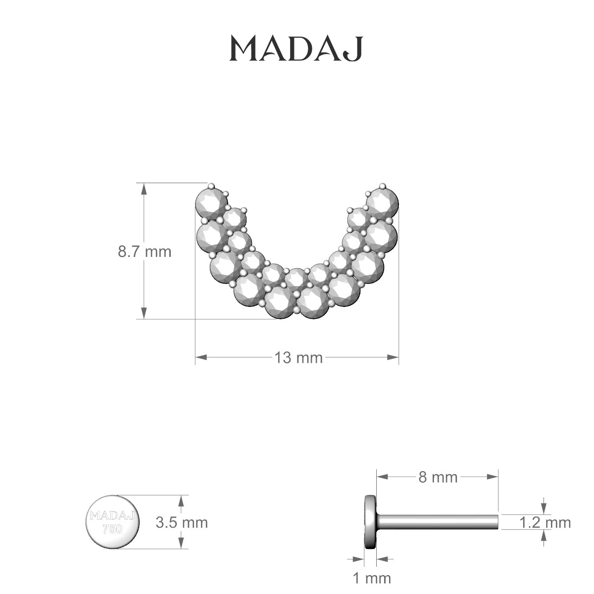 Galia | 18k White Gold 8 mm Diamond Conch Piercing