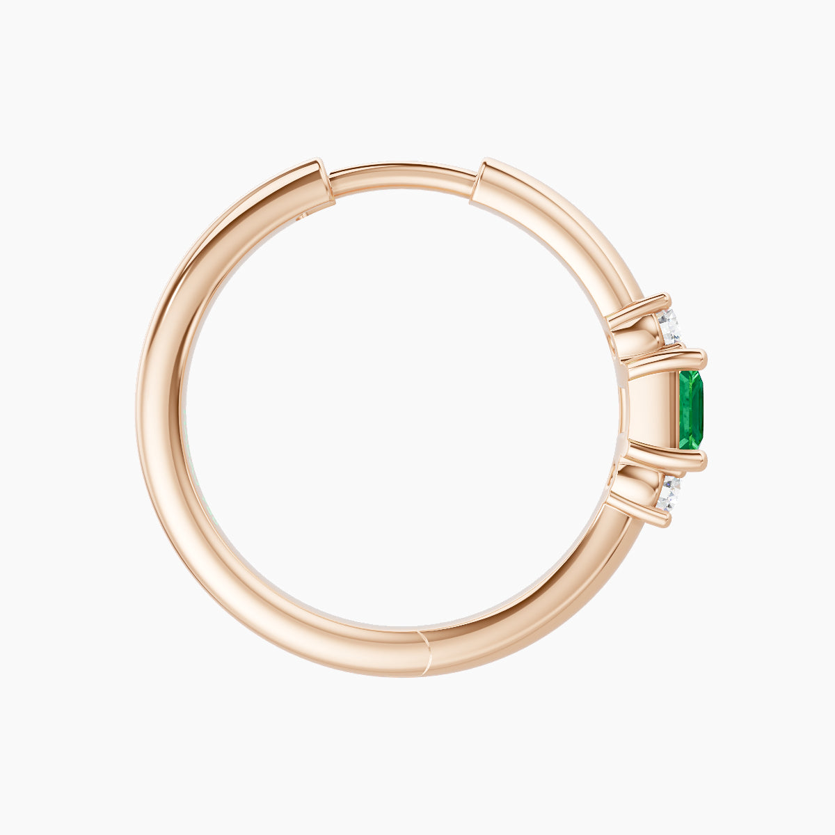 Grace | 18k Rose Gold 11 mm Trilogy Princess Emerald & Diamond Hoop Piercing