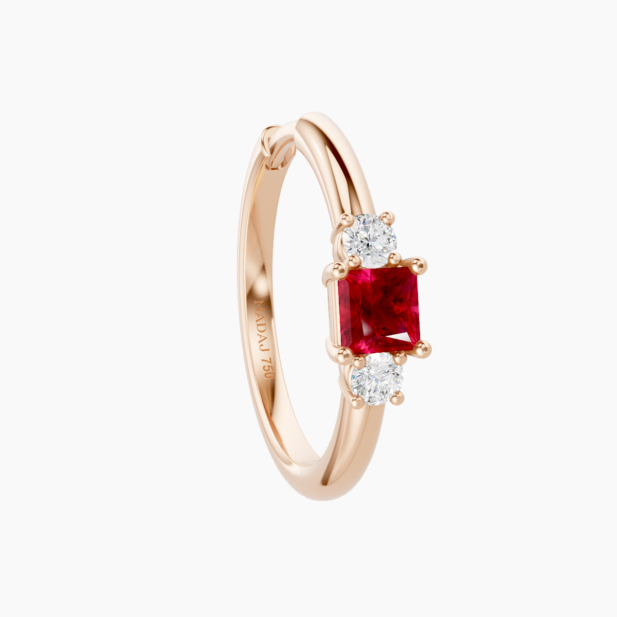Grace | 18k Rose Gold 11 mm Trilogy Princess Ruby & Diamond Hoop Piercing