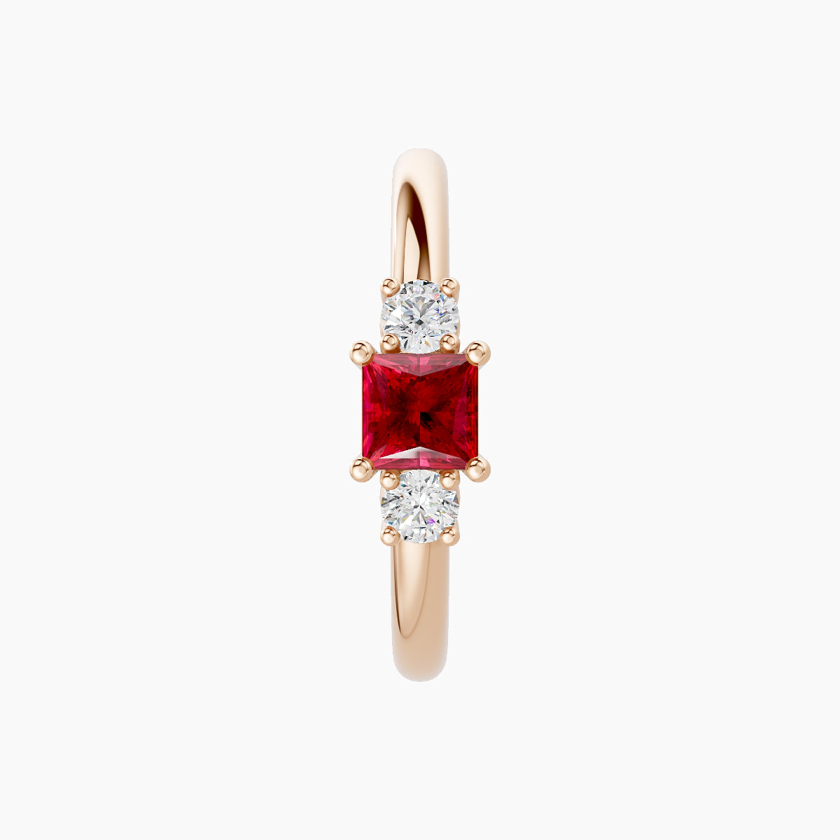 Grace | 18k Rose Gold 11 mm Trilogy Princess Ruby & Diamond Hoop Piercing