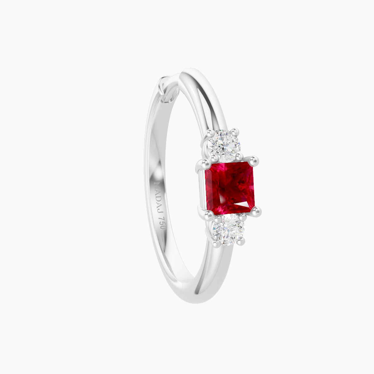 Grace | 18k White Gold 11 mm Trilogy Princess Ruby & Diamond Hoop Piercing