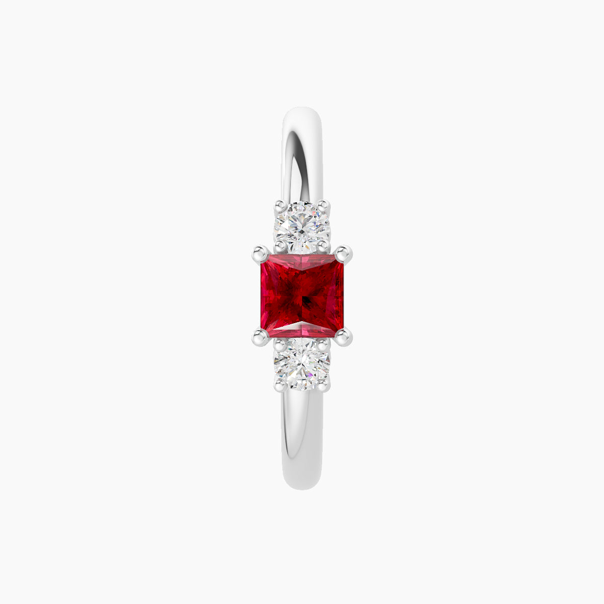 Grace | 18k White Gold 11 mm Trilogy Princess Ruby & Diamond Hoop Piercing