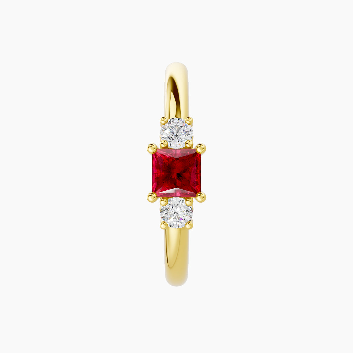 Grace | 18k Yellow Gold 11 mm Trilogy Princess Ruby & Diamond Hoop Piercing