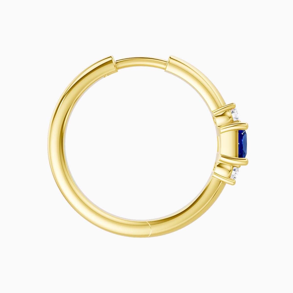 Grace | 18k Yellow Gold 11 mm Trilogy Princess Sapphire & Diamond Hoop Piercing