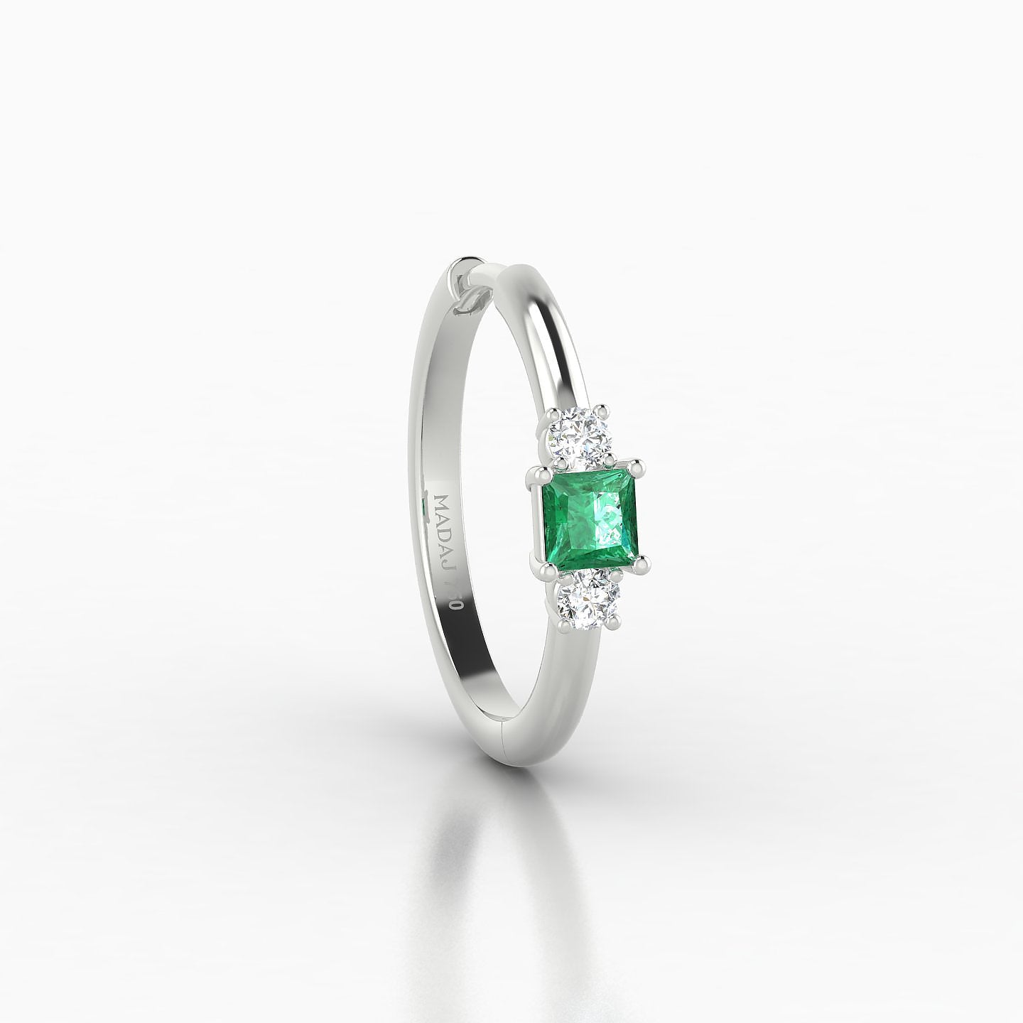 Grace | 18k White Gold 11 mm Trilogy Princess Emerald & Diamond Hoop Piercing