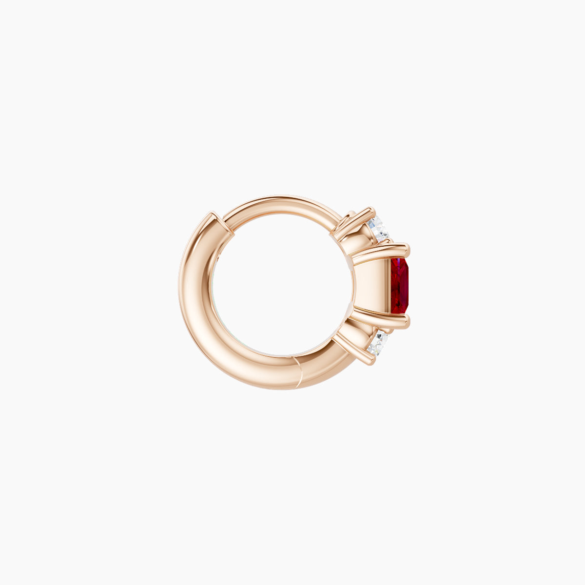 Grace | 18k Rose Gold 5 mm Trilogy Princess Ruby & Diamond Hoop Piercing