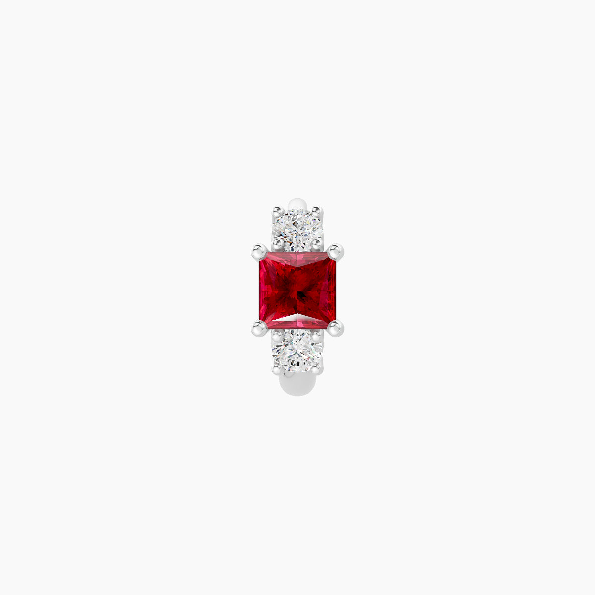 Grace | 18k White Gold 5 mm Trilogy Princess Ruby & Diamond Hoop Piercing