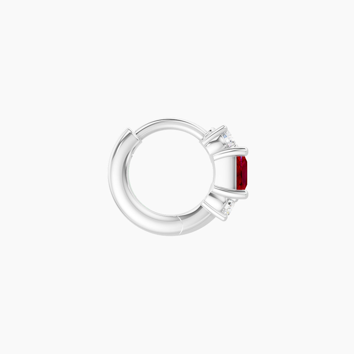 Grace | 18k White Gold 5 mm Trilogy Princess Ruby & Diamond Hoop Piercing