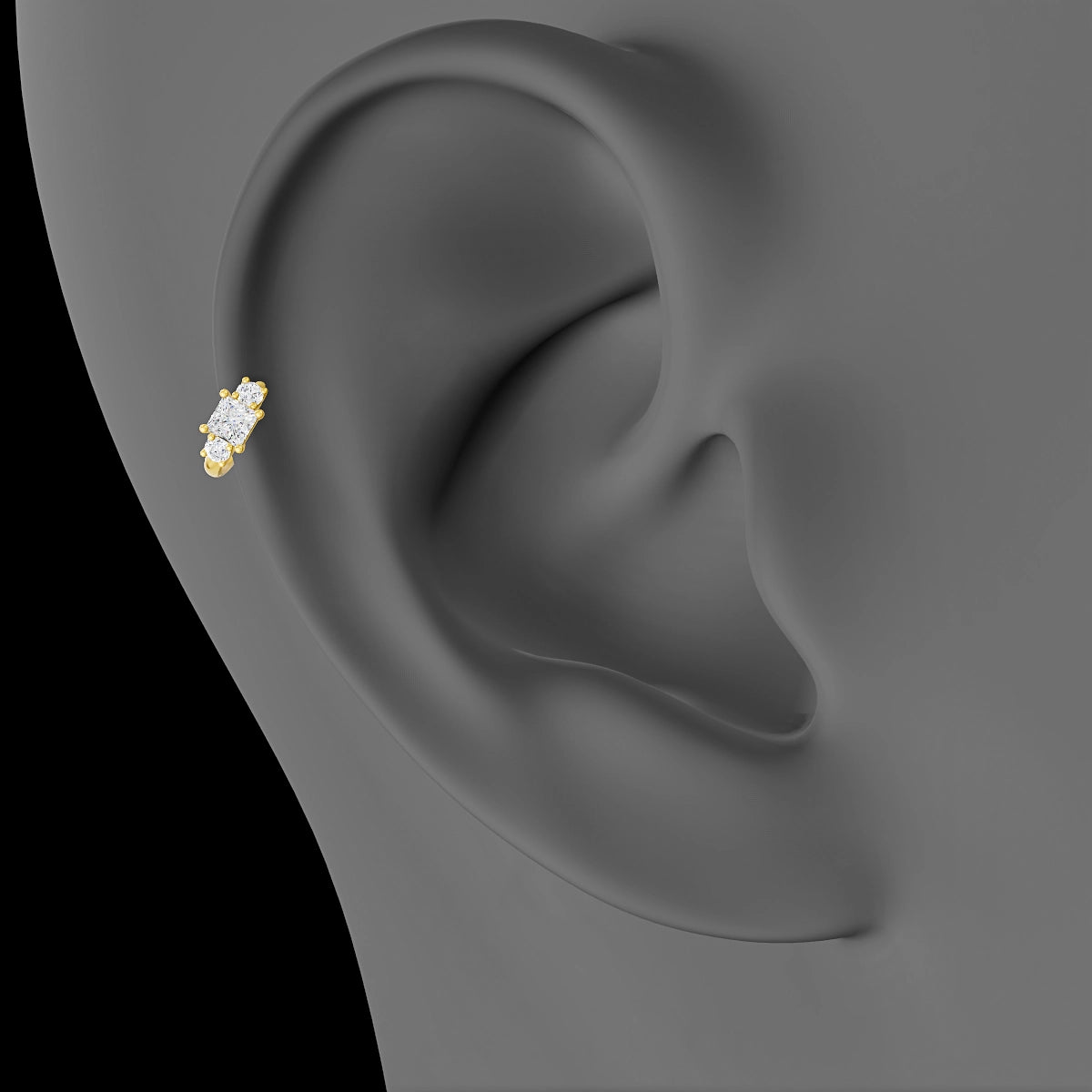 Grace | 18k Yellow Gold 5 mm Trilogy Princess Diamond Hoop Piercing